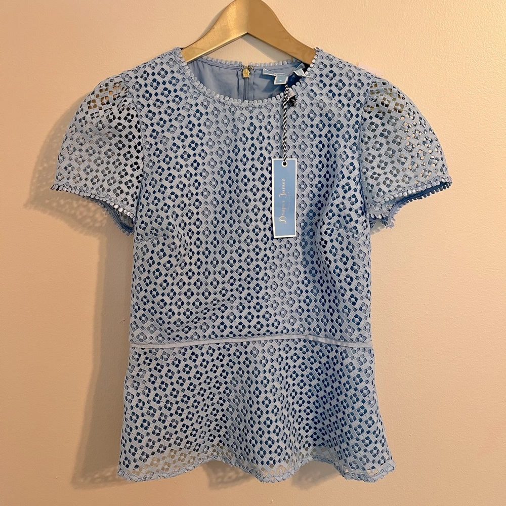 Draper James top blouse peplum blue size 4 new